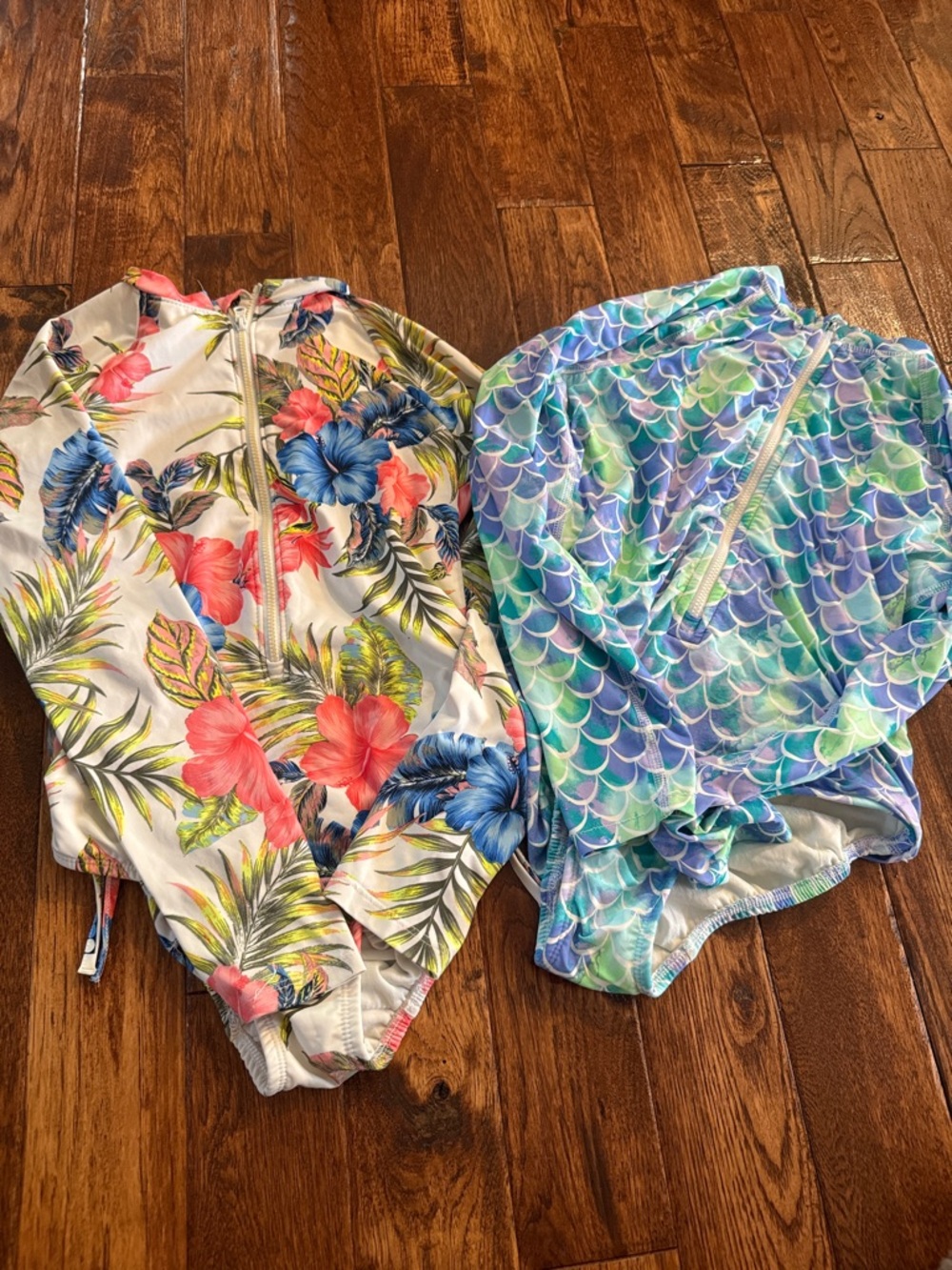 Wonder nation Girls Tropical Floral & Mermaid Ruffle One-Piece Swimsuits 10/12